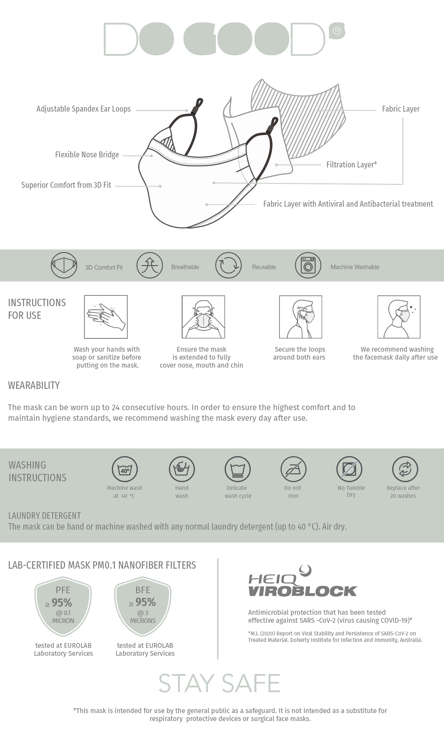 Washable Face Mask Resa / Navy (Pack of 3 Masks) - Do Goods®